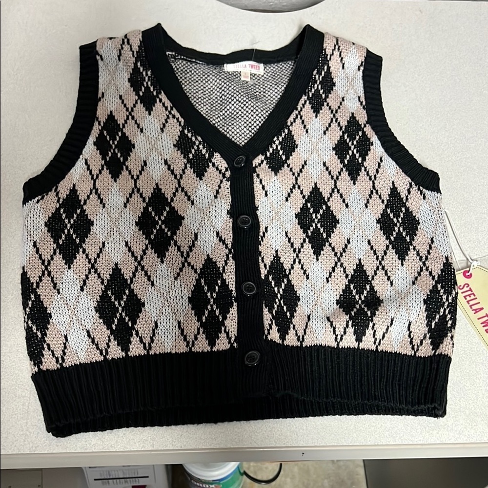Stella tweed  V-Neck Black and Cream Sweater